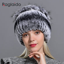 Load image into Gallery viewer, Raglaido Fur Hats for Women Winter Real Rex Rabbit Hat floral kniting female warm snow caps ladies elegant princess hat LQ11299