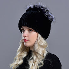 Load image into Gallery viewer, Raglaido Fur Hats for Women Winter Real Rex Rabbit Hat floral kniting female warm snow caps ladies elegant princess hat LQ11299