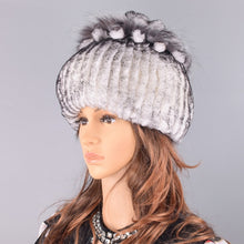 Load image into Gallery viewer, Raglaido Fur Hats for Women Winter Real Rex Rabbit Hat floral kniting female warm snow caps ladies elegant princess hat LQ11299