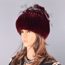 Load image into Gallery viewer, Raglaido Fur Hats for Women Winter Real Rex Rabbit Hat floral kniting female warm snow caps ladies elegant princess hat LQ11299