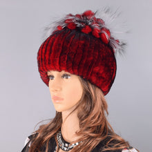 Load image into Gallery viewer, Raglaido Fur Hats for Women Winter Real Rex Rabbit Hat floral kniting female warm snow caps ladies elegant princess hat LQ11299