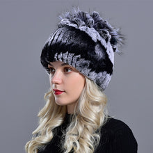 Load image into Gallery viewer, Raglaido Fur Hats for Women Winter Real Rex Rabbit Hat floral kniting female warm snow caps ladies elegant princess hat LQ11299