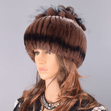 Load image into Gallery viewer, Raglaido Fur Hats for Women Winter Real Rex Rabbit Hat floral kniting female warm snow caps ladies elegant princess hat LQ11299