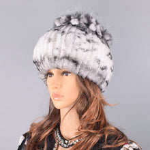 Load image into Gallery viewer, Raglaido Fur Hats for Women Winter Real Rex Rabbit Hat floral kniting female warm snow caps ladies elegant princess hat LQ11299