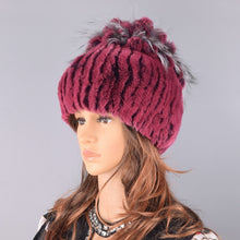 Load image into Gallery viewer, Raglaido Fur Hats for Women Winter Real Rex Rabbit Hat floral kniting female warm snow caps ladies elegant princess hat LQ11299
