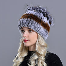 Load image into Gallery viewer, Raglaido Fur Hats for Women Winter Real Rex Rabbit Hat floral kniting female warm snow caps ladies elegant princess hat LQ11299
