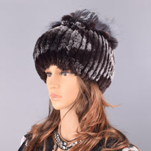 Load image into Gallery viewer, Raglaido Fur Hats for Women Winter Real Rex Rabbit Hat floral kniting female warm snow caps ladies elegant princess hat LQ11299