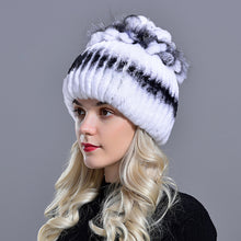 Load image into Gallery viewer, Raglaido Fur Hats for Women Winter Real Rex Rabbit Hat floral kniting female warm snow caps ladies elegant princess hat LQ11299