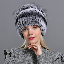 Load image into Gallery viewer, Raglaido Fur Hats for Women Winter Real Rex Rabbit Hat floral kniting female warm snow caps ladies elegant princess hat LQ11299