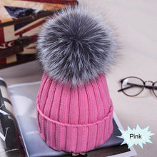 Load image into Gallery viewer, Hot Sale Winter Women Pom Pom Beanies Warm Knitted Bobble Girl Fur Pompom Hats Real Raccoon Fur Pompon Casual Hat Cap