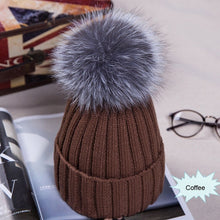 Load image into Gallery viewer, Hot Sale Winter Women Pom Pom Beanies Warm Knitted Bobble Girl Fur Pompom Hats Real Raccoon Fur Pompon Casual Hat Cap