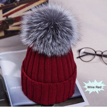 Load image into Gallery viewer, Hot Sale Winter Women Pom Pom Beanies Warm Knitted Bobble Girl Fur Pompom Hats Real Raccoon Fur Pompon Casual Hat Cap