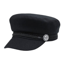 Load image into Gallery viewer, Fashion black Hat Winter Cap Wool Hat Women Button Cap Casual Street wear rope flat Cap Elegant Solid Autumn