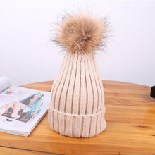 Load image into Gallery viewer, Hot Sale Winter Women Pom Pom Beanies Warm Knitted Bobble Girl Fur Pompom Hats Real Raccoon Fur Pompon Casual Hat Cap