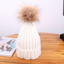 Load image into Gallery viewer, Hot Sale Winter Women Pom Pom Beanies Warm Knitted Bobble Girl Fur Pompom Hats Real Raccoon Fur Pompon Casual Hat Cap