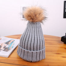 Load image into Gallery viewer, Hot Sale Winter Women Pom Pom Beanies Warm Knitted Bobble Girl Fur Pompom Hats Real Raccoon Fur Pompon Casual Hat Cap