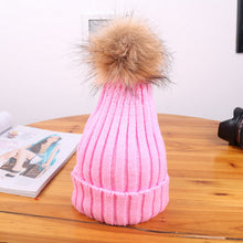 Load image into Gallery viewer, Hot Sale Winter Women Pom Pom Beanies Warm Knitted Bobble Girl Fur Pompom Hats Real Raccoon Fur Pompon Casual Hat Cap