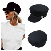 Load image into Gallery viewer, Fashion black Hat Winter Cap Wool Hat Women Button Cap Casual Street wear rope flat Cap Elegant Solid Autumn
