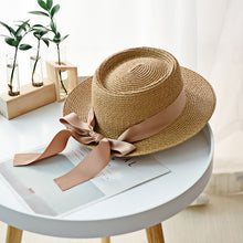 Load image into Gallery viewer, Ymsaid New Summer Sun Hats Women Fashion Girl Straw Hat  Ribbon Bow Beach Hat Casual Straw Flat Top Panama Hat Bone Feminino