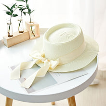 Load image into Gallery viewer, Ymsaid New Summer Sun Hats Women Fashion Girl Straw Hat  Ribbon Bow Beach Hat Casual Straw Flat Top Panama Hat Bone Feminino