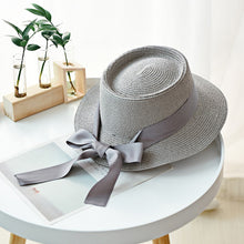 Load image into Gallery viewer, Ymsaid New Summer Sun Hats Women Fashion Girl Straw Hat  Ribbon Bow Beach Hat Casual Straw Flat Top Panama Hat Bone Feminino