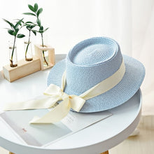 Load image into Gallery viewer, Ymsaid New Summer Sun Hats Women Fashion Girl Straw Hat  Ribbon Bow Beach Hat Casual Straw Flat Top Panama Hat Bone Feminino